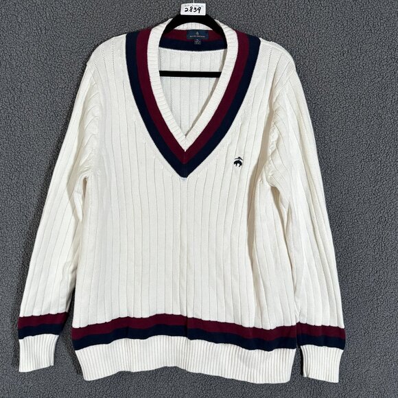 Brooks Brothers V Neck Cotton Tennis Sweater - Men's Size XL - Cream - Picture 1 of 7